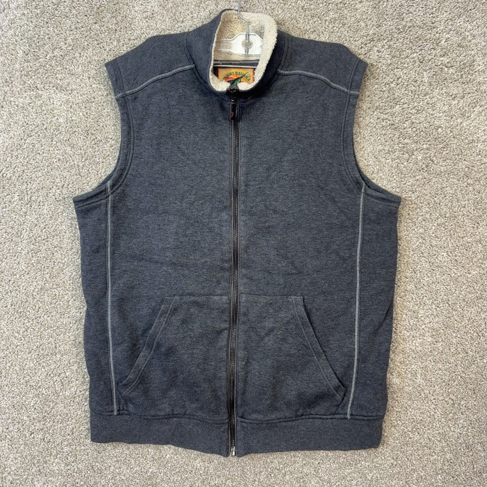 Tommy Bahama Full Zip Vest Mens Medium Gray Sherpa Lined Cotton Mock Neck Pocket